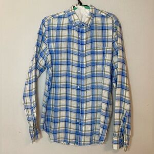 Banana Republic Blue and Green Checkered Men's Shirt, LT